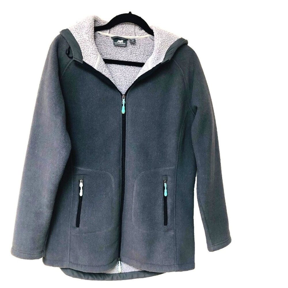 New Balance Sherpa Fleece Hoodie Jacket Woman's L Gray Full Zip #2610 Lined